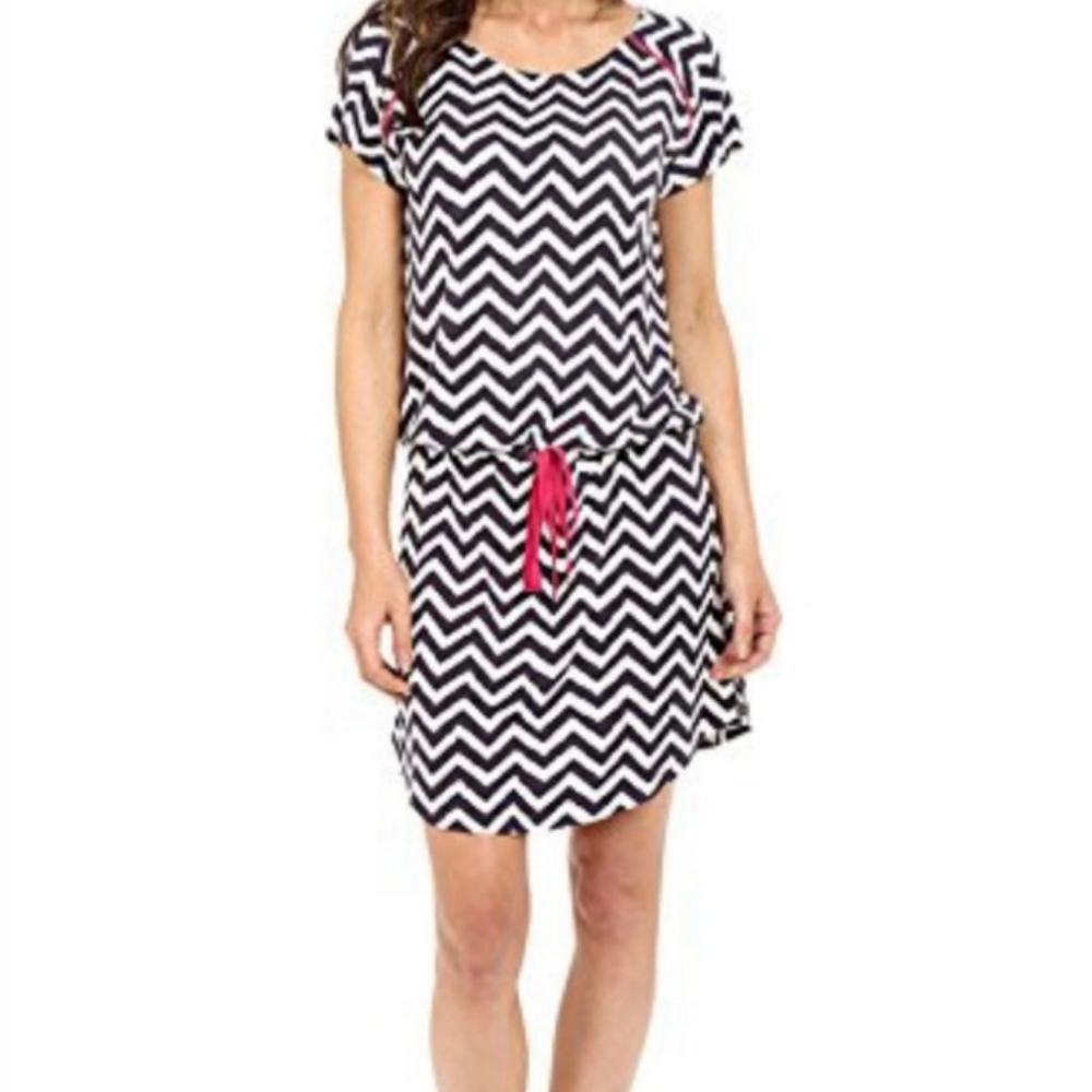 NWT Hatley Dropped Waist Dress Navy/White Zig Zag